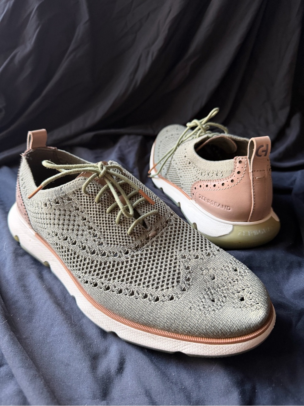 Cole Haan Lightweight Knit Oxford in Olive with Tan Accents